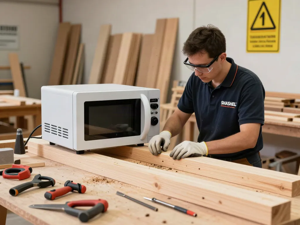 SHASHEL® microwave equipment in a workshop eliminating wood-boring insects safely and effectively.